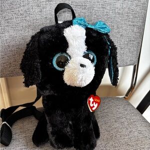 T.J.Maxx Black Plush Backpack with Blue Accents